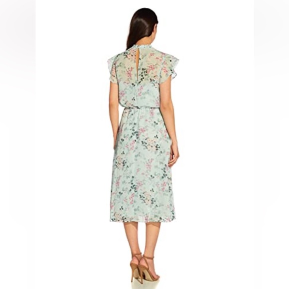 Adrianna Papell Short Printed Chiffon Dress Size 14 NWT Mint Multi Floral Spring - Picture 2 of 16